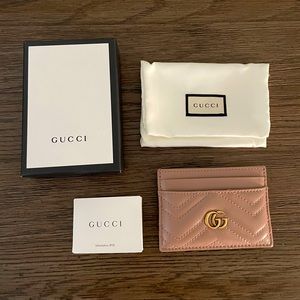 GG Card Holder Wallet in Dusty Pink Leather